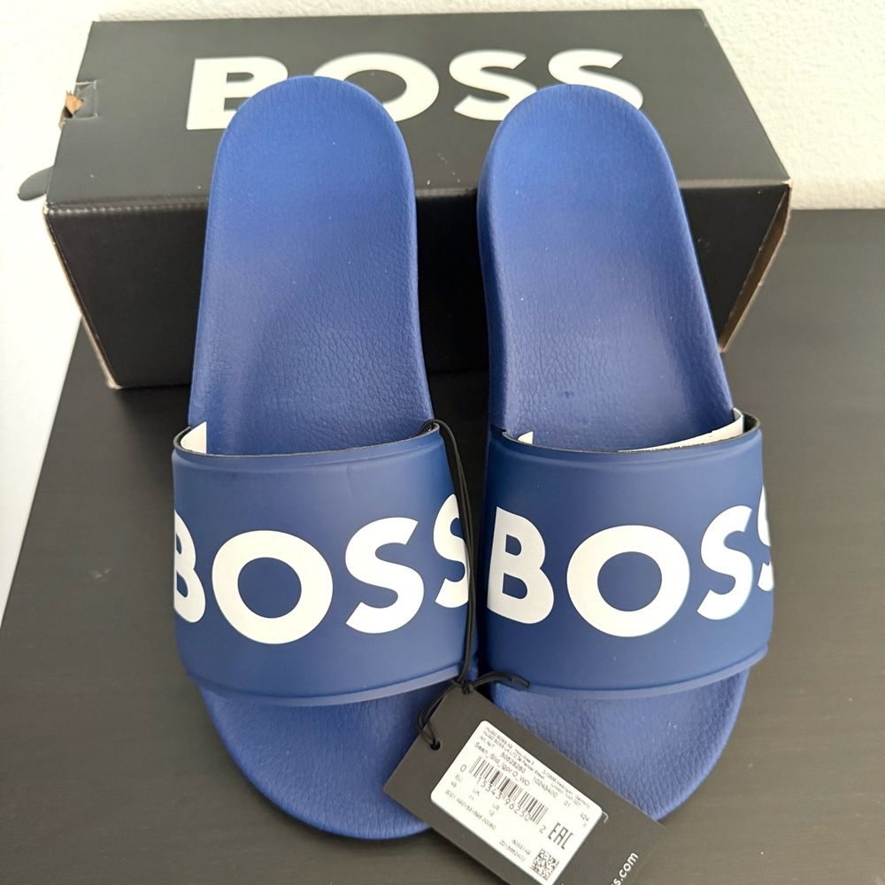 NEW BOSS by HUGO BOSS Slides with Large Logo Detail Italy